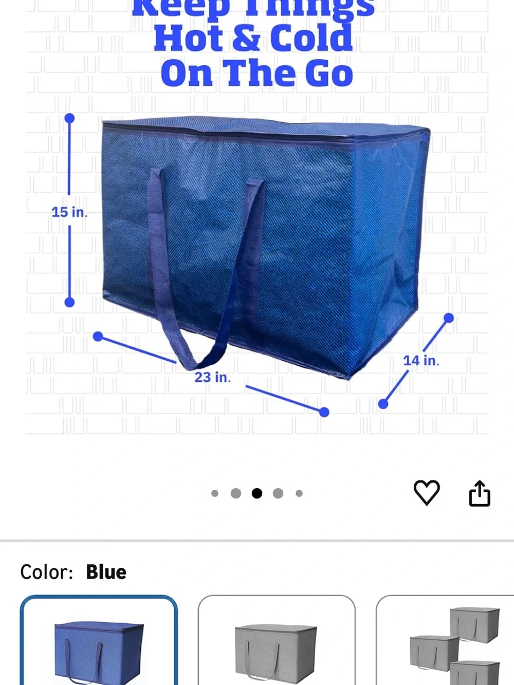 Blue Insulated Food Delivery Bag - Reusable Thermal Tote